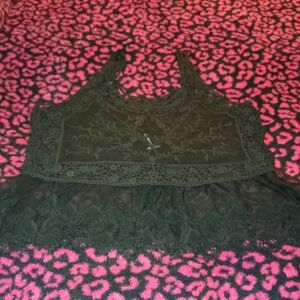 Express Black Crochet Lace Tank with Red Lining